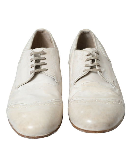 White Distressed Leather Brogue Dress Shoes