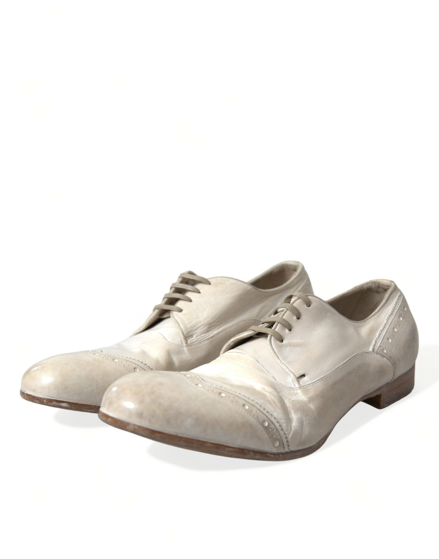 White Distressed Leather Brogue Dress Shoes