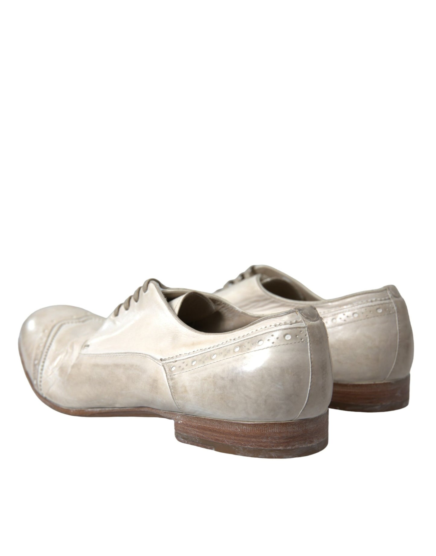 White Distressed Leather Brogue Dress Shoes