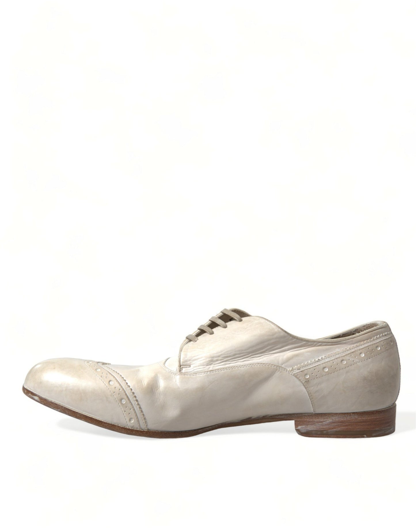 White Distressed Leather Brogue Dress Shoes