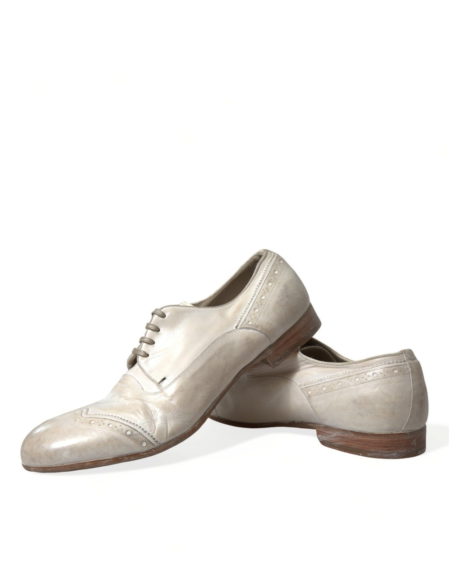 White Distressed Leather Brogue Dress Shoes