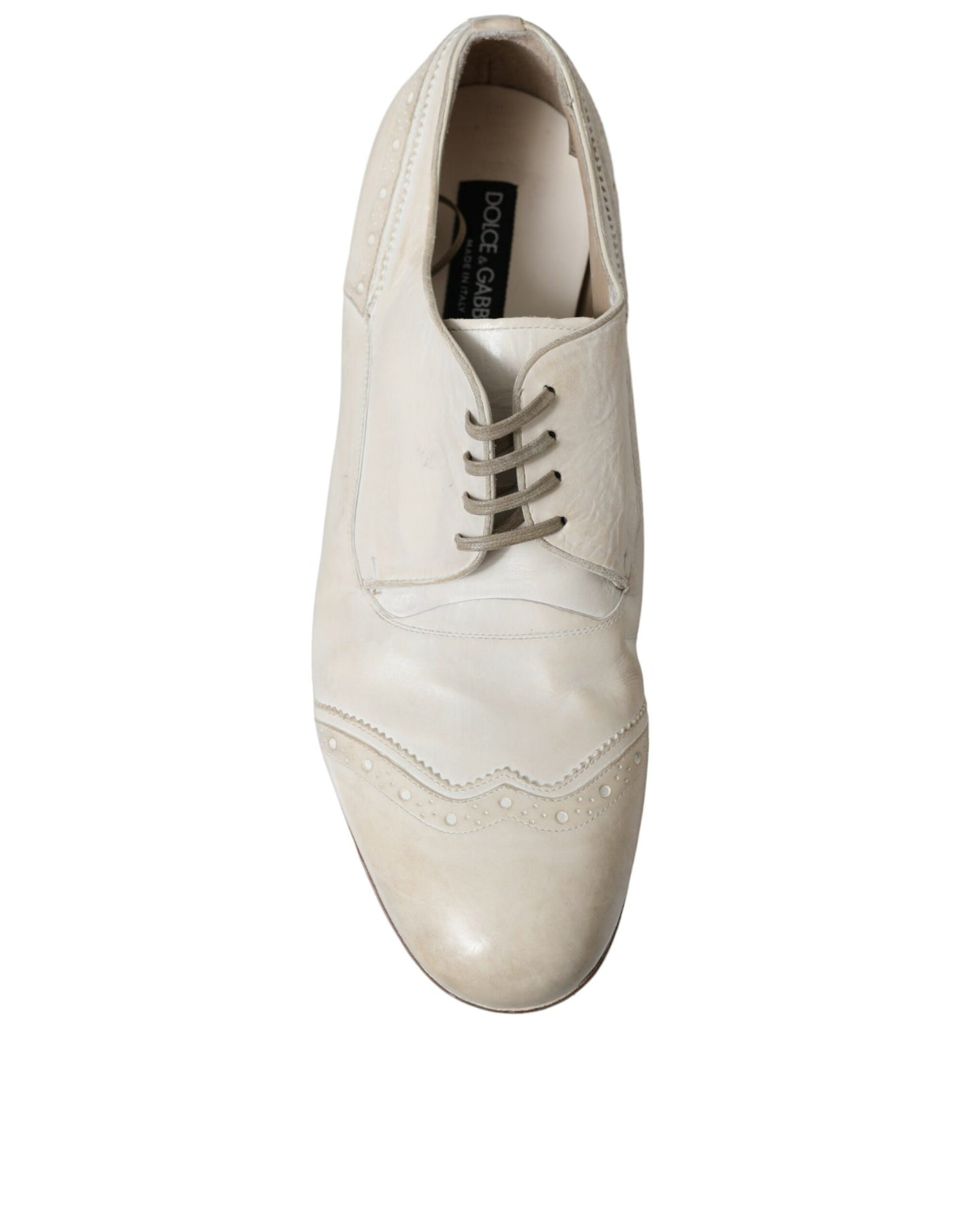 White Distressed Leather Brogue Dress Shoes