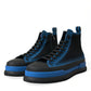 Black Blue Canvas Cotton High Top Sneakers Shoes
