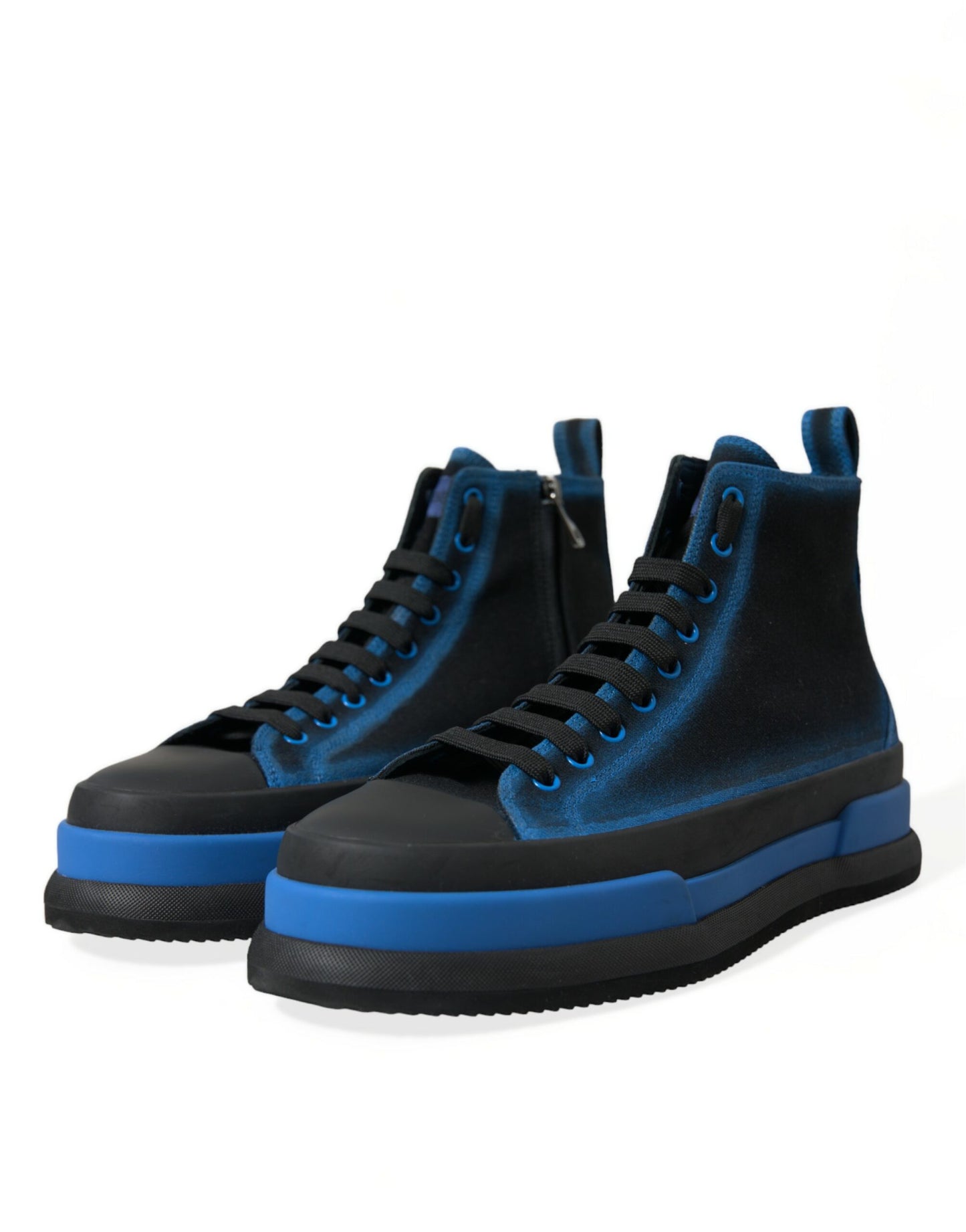 Black Blue Canvas Cotton High Top Sneakers Shoes