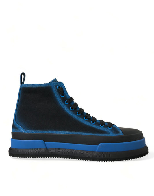 Black Blue Canvas Cotton High Top Sneakers Shoes