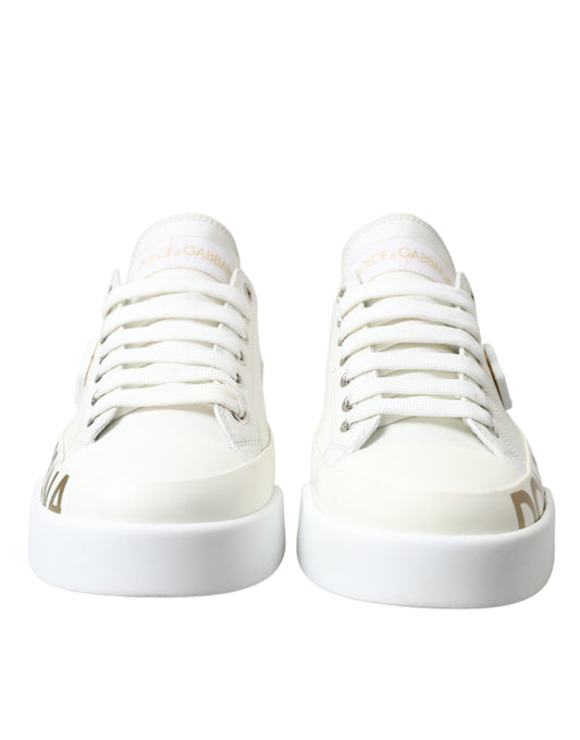 Elegant White Leather Portofino Sneakers