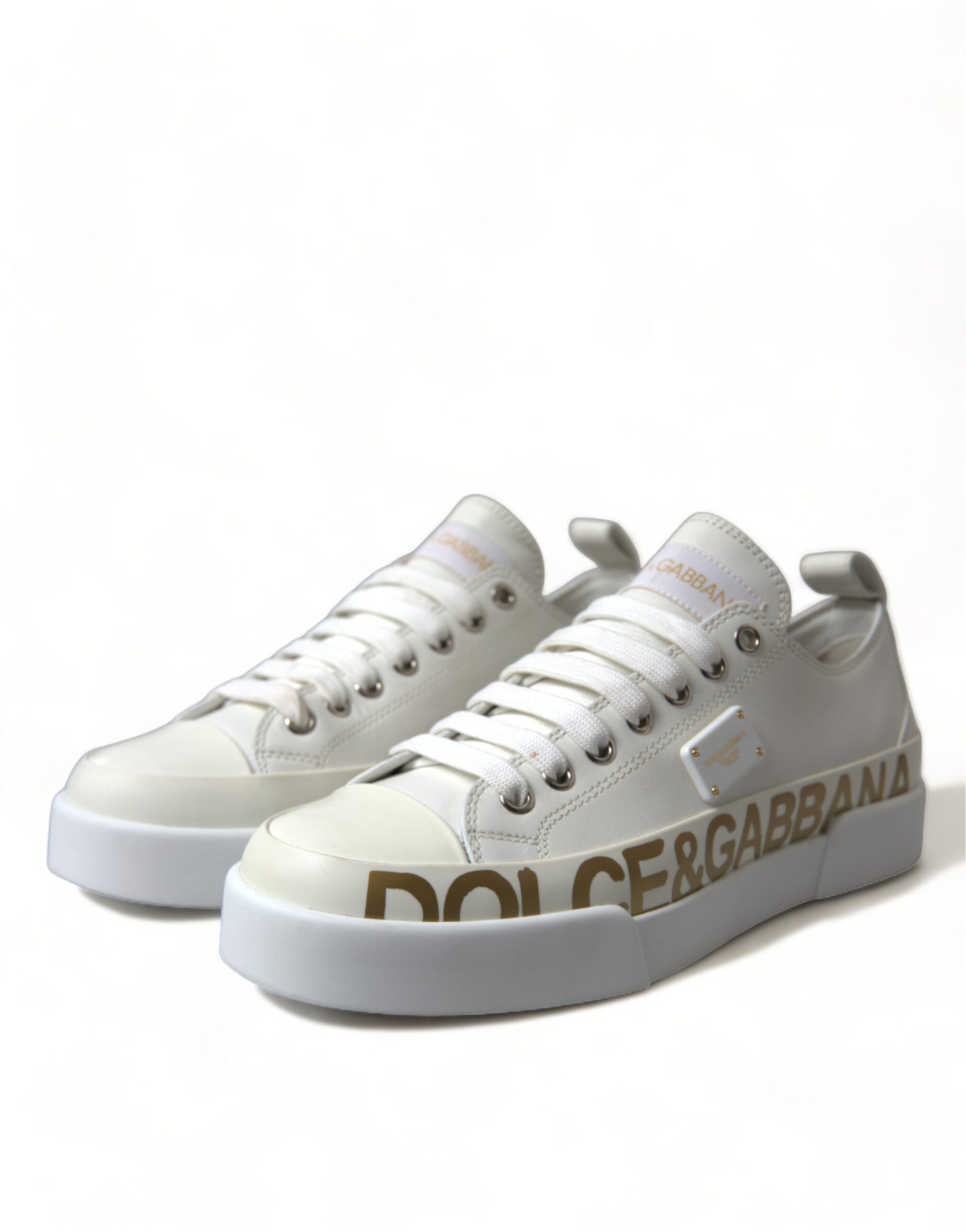 Elegant White Leather Portofino Sneakers