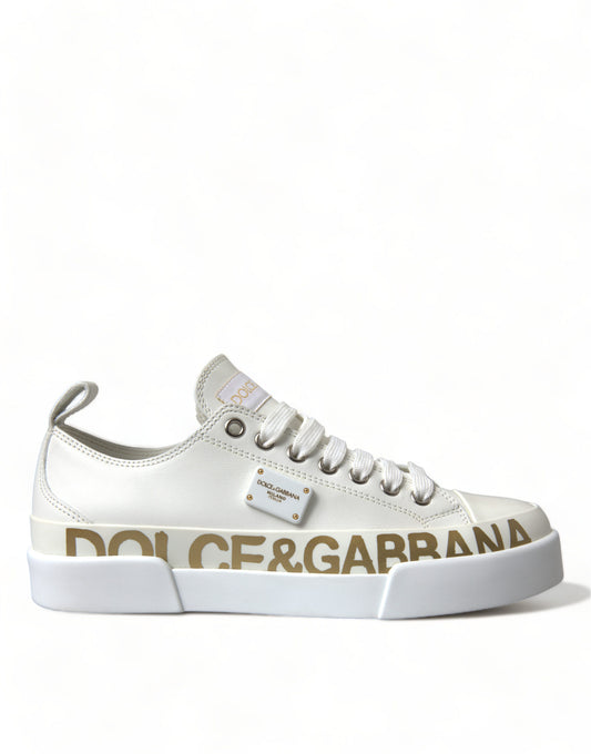 Elegant White Leather Portofino Sneakers