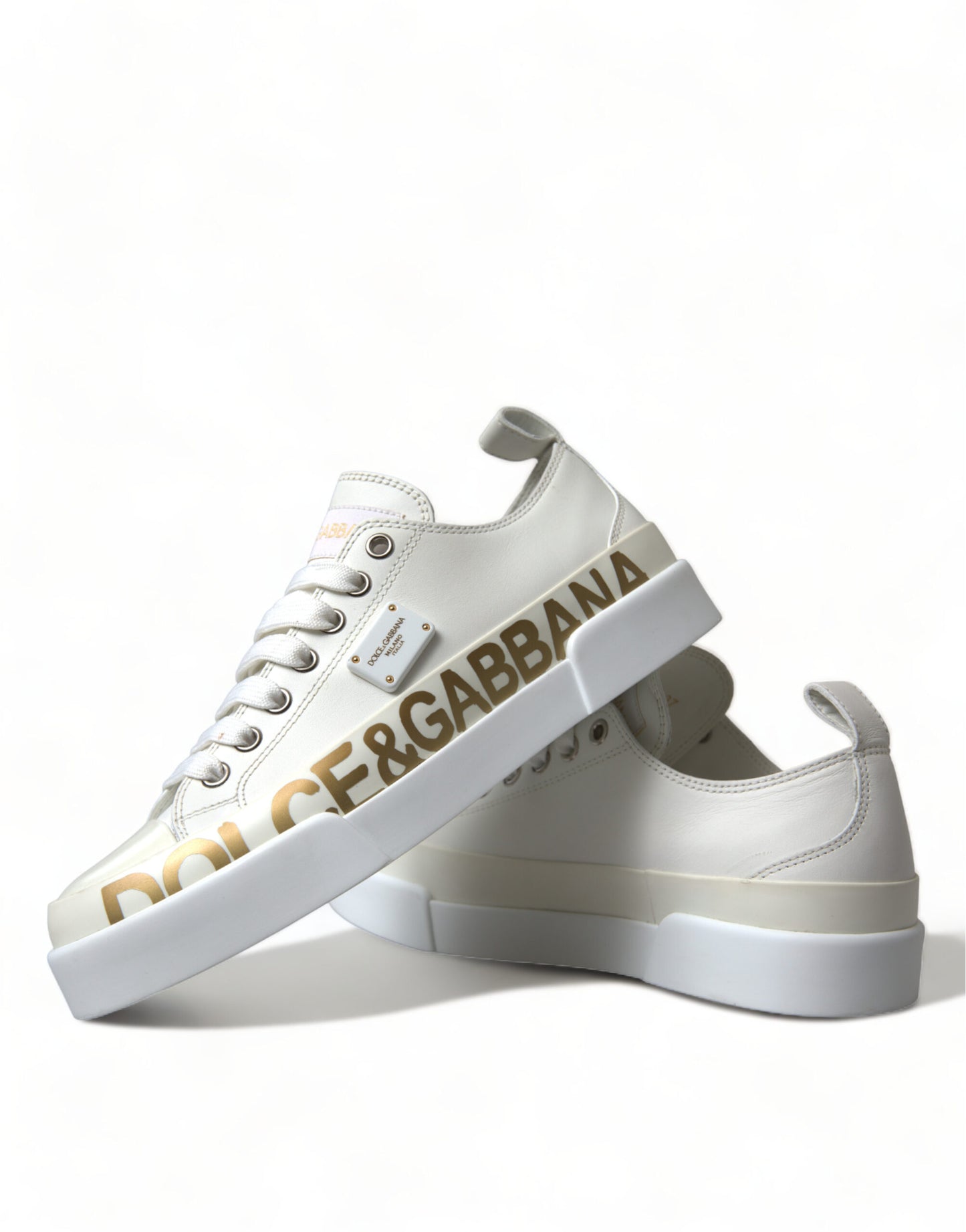 Elegant White Leather Portofino Sneakers