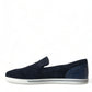 Blue Suede Caiman Men Loafers Slippers Shoes