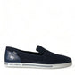 Blue Suede Caiman Men Loafers Slippers Shoes