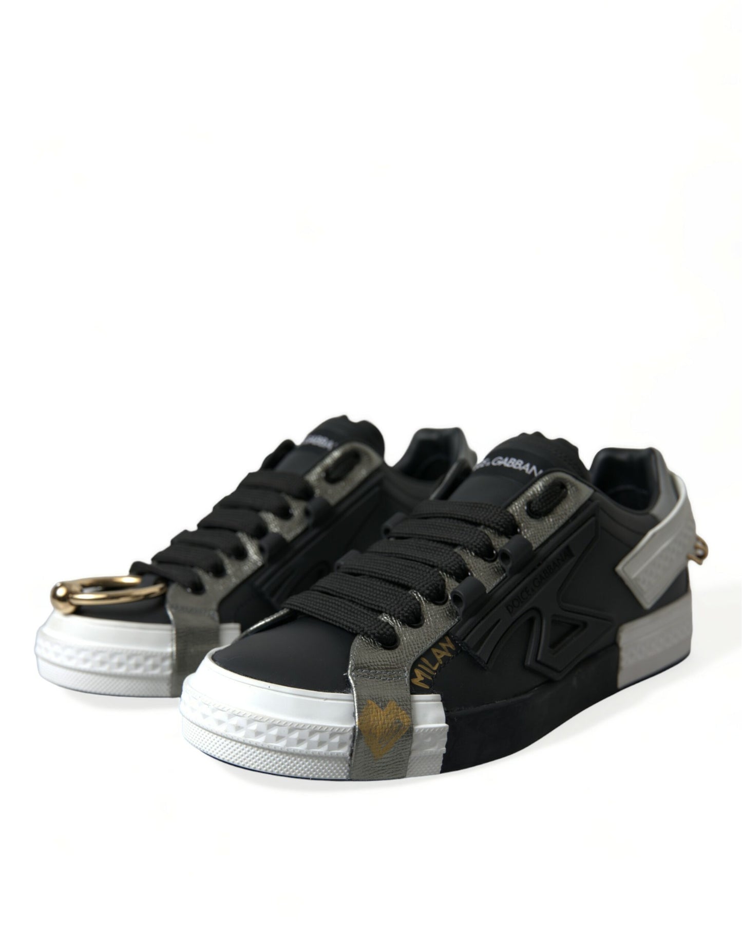 Black Leather Portofino Low Top Men Sneakers Shoes