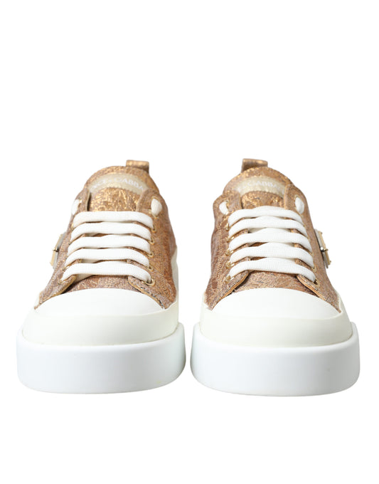 Gold White Brocade Low Top Sneakers Women Shoes