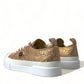 Gold White Brocade Low Top Sneakers Women Shoes