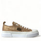 Gold White Brocade Low Top Sneakers Women Shoes