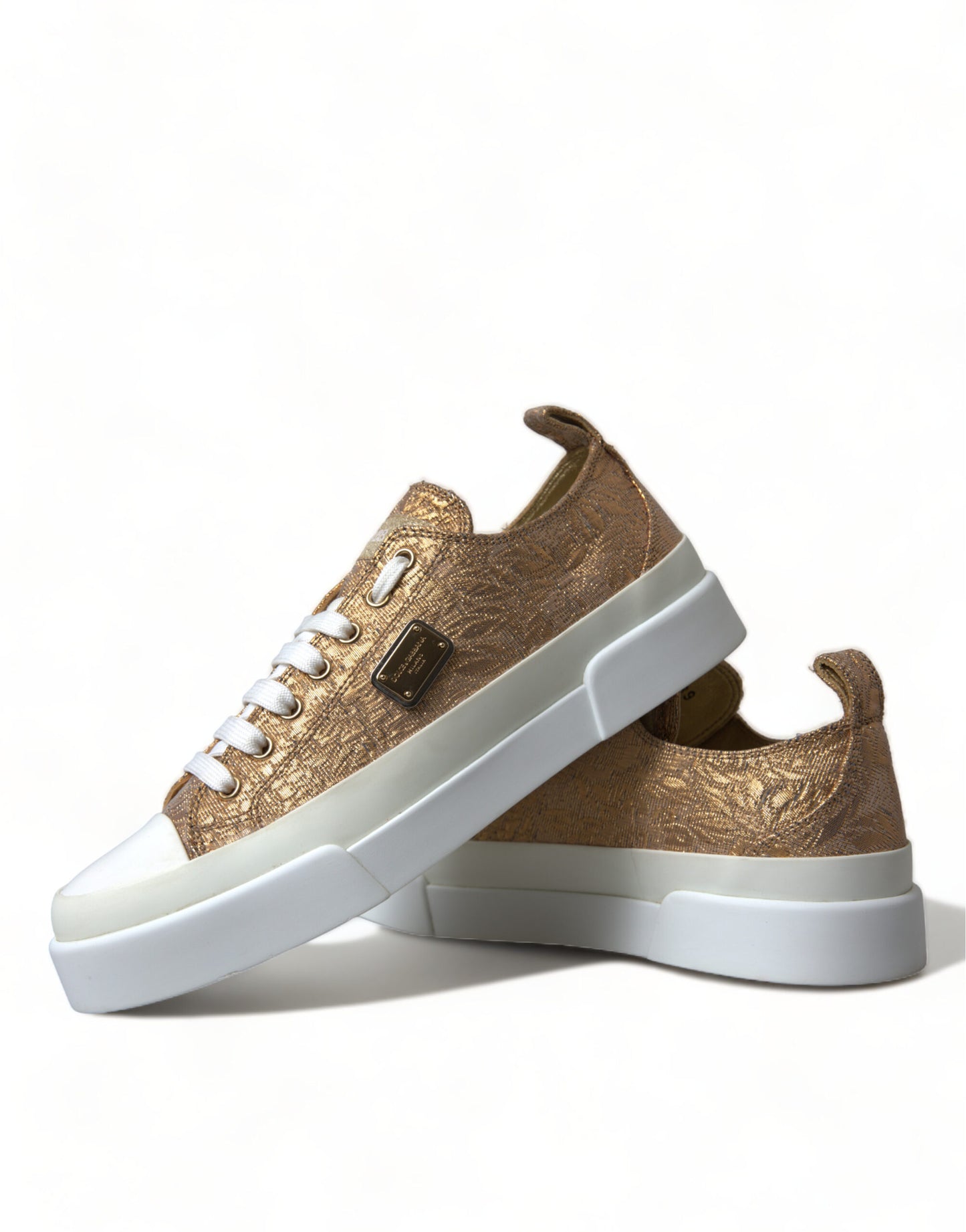 Gold White Brocade Low Top Sneakers Women Shoes