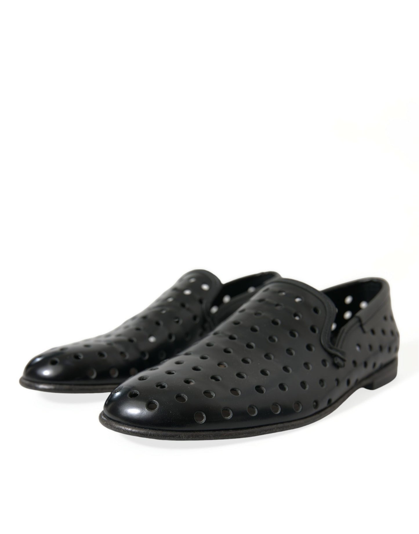 Black Leather Perforated Loafers Shoes