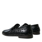 Black Leather Perforated Loafers Shoes
