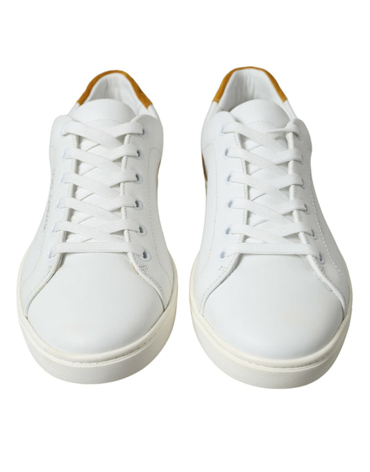 White Yellow Suede Leather Low Top Men Sneakers Shoes