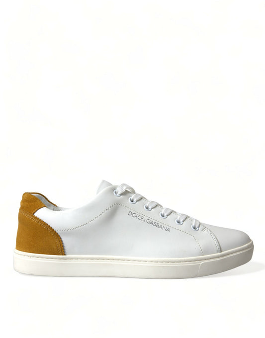 White Yellow Suede Leather Low Top Men Sneakers Shoes