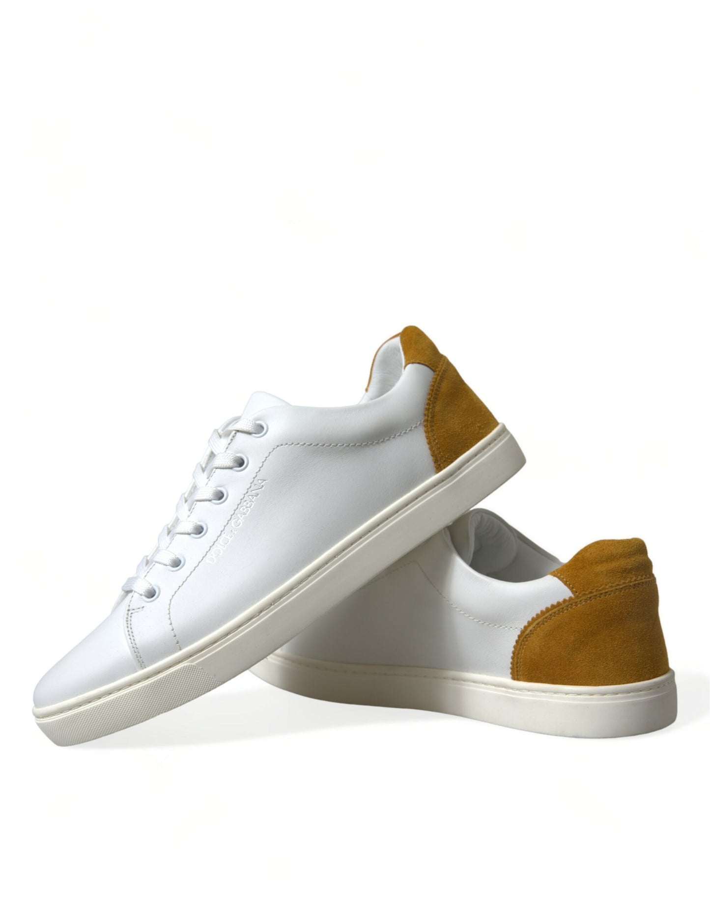 White Yellow Suede Leather Low Top Men Sneakers Shoes