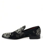 Black Floral Slippers Men Loafers Dress Shoes