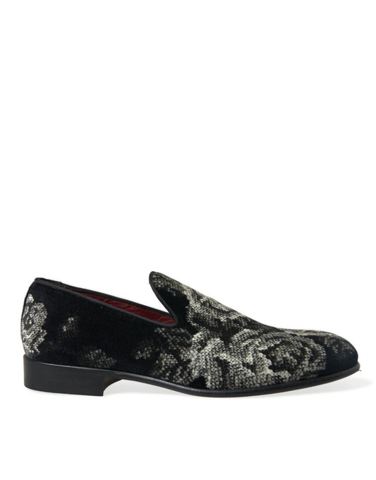 Black Floral Slippers Men Loafers Dress Shoes