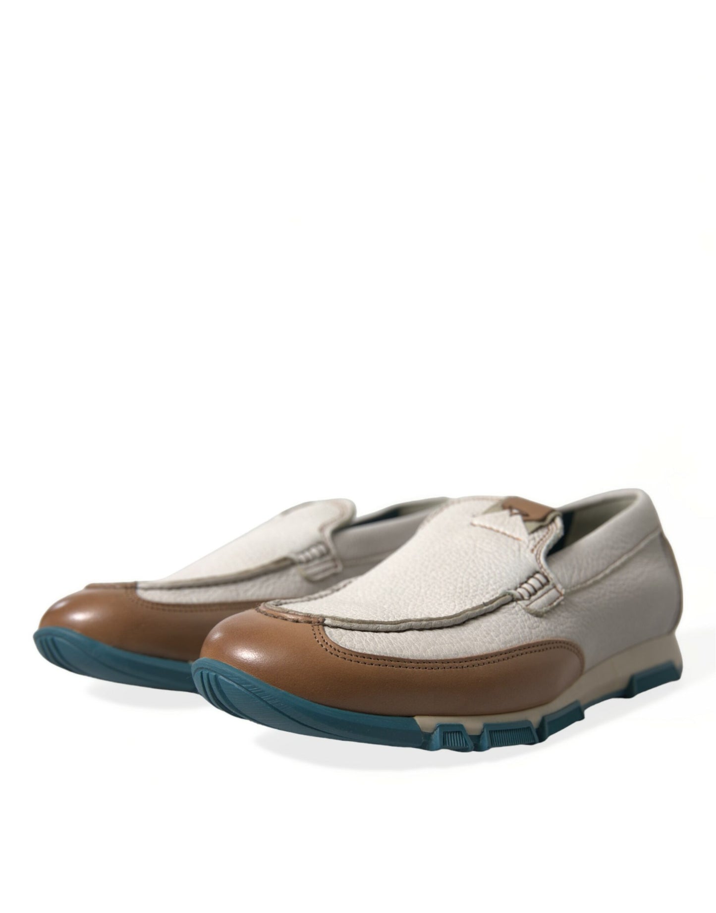 White Brown Leather Slip On Men Moccasin Shoes