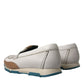 White Brown Leather Slip On Men Moccasin Shoes