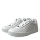White Leather Low Top Lace Up Sneakers Shoes