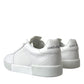 White Leather Low Top Lace Up Sneakers Shoes