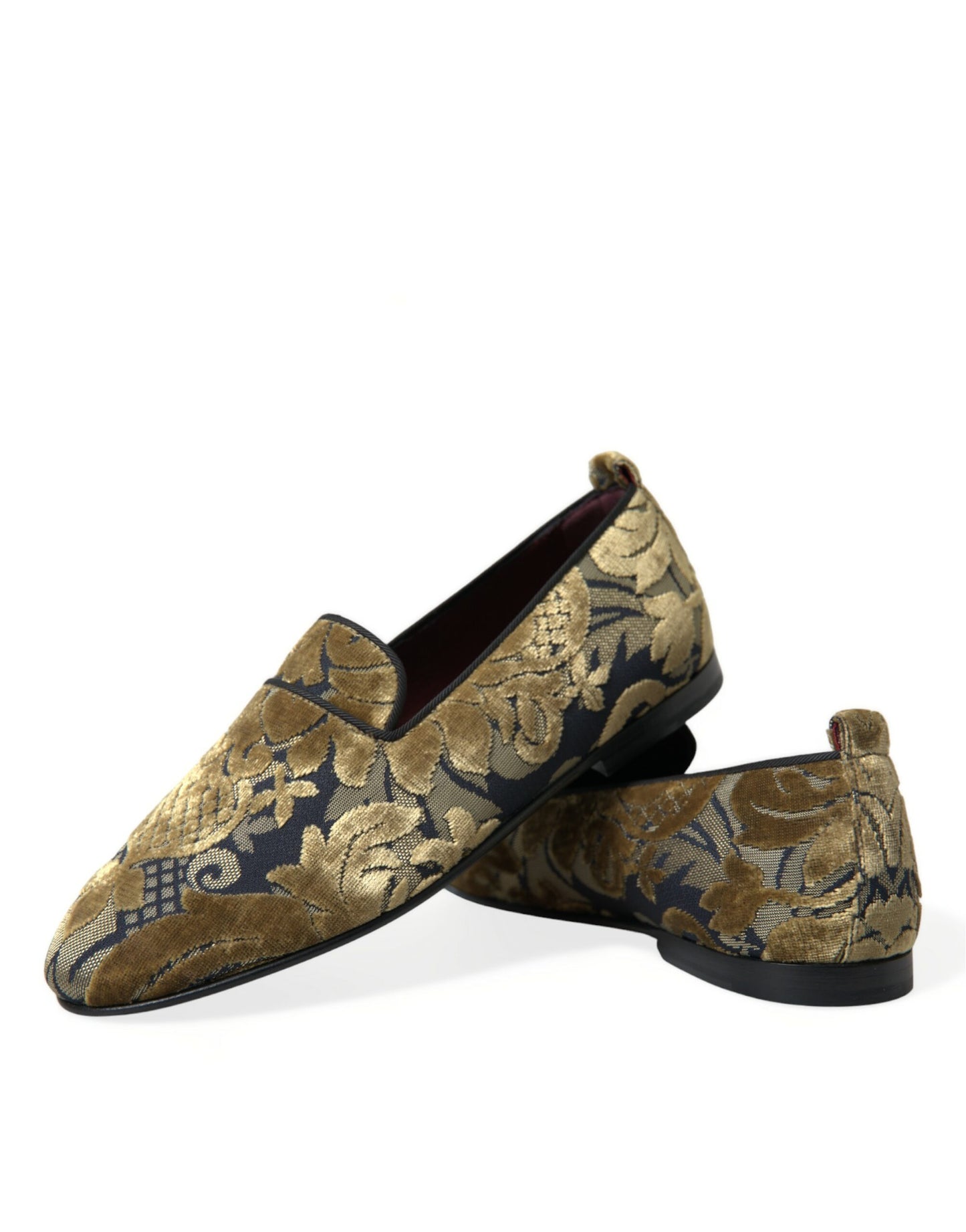 Gold Velvet Brocade Smoking Slipper Dress Shoes