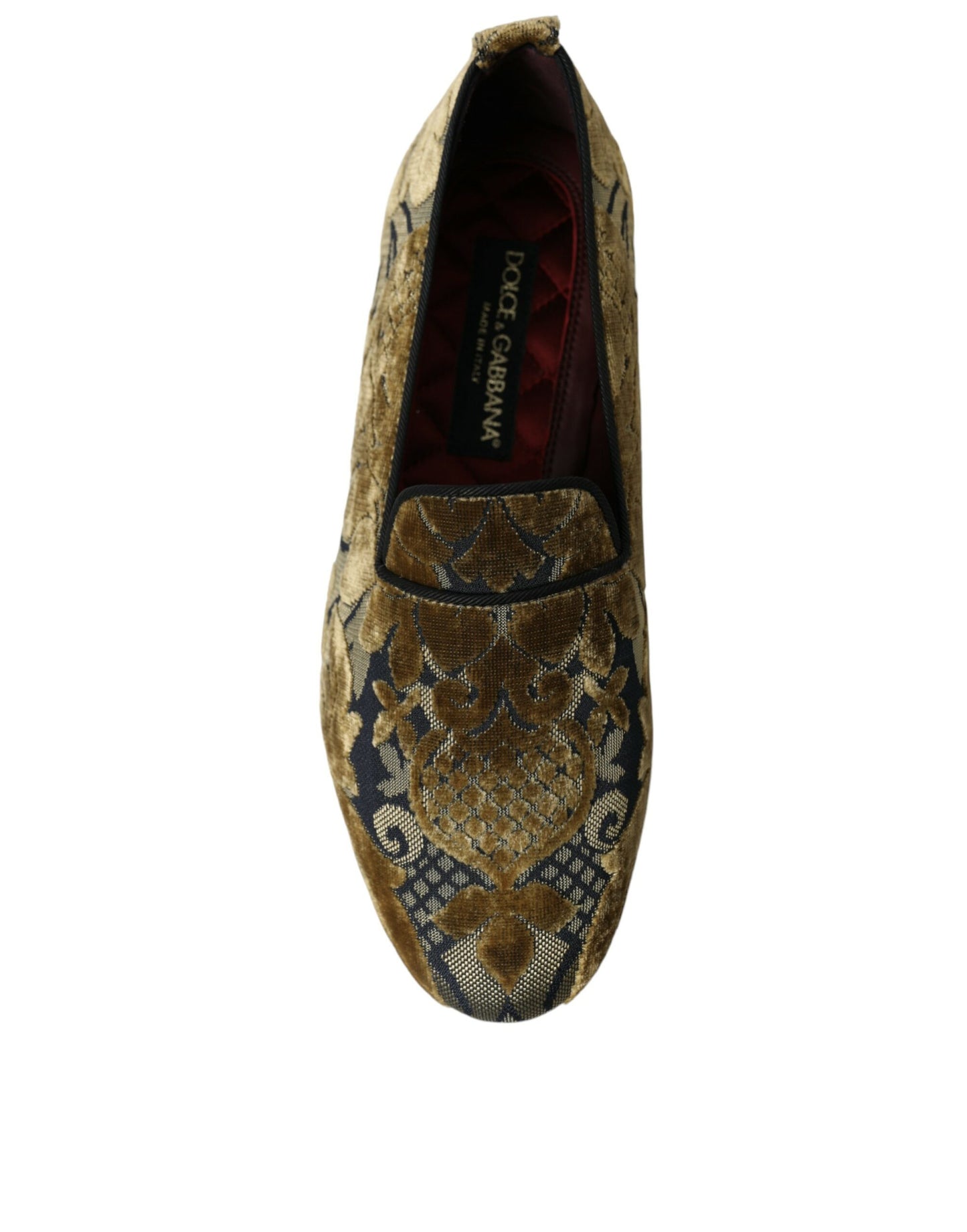 Gold Velvet Brocade Smoking Slipper Dress Shoes