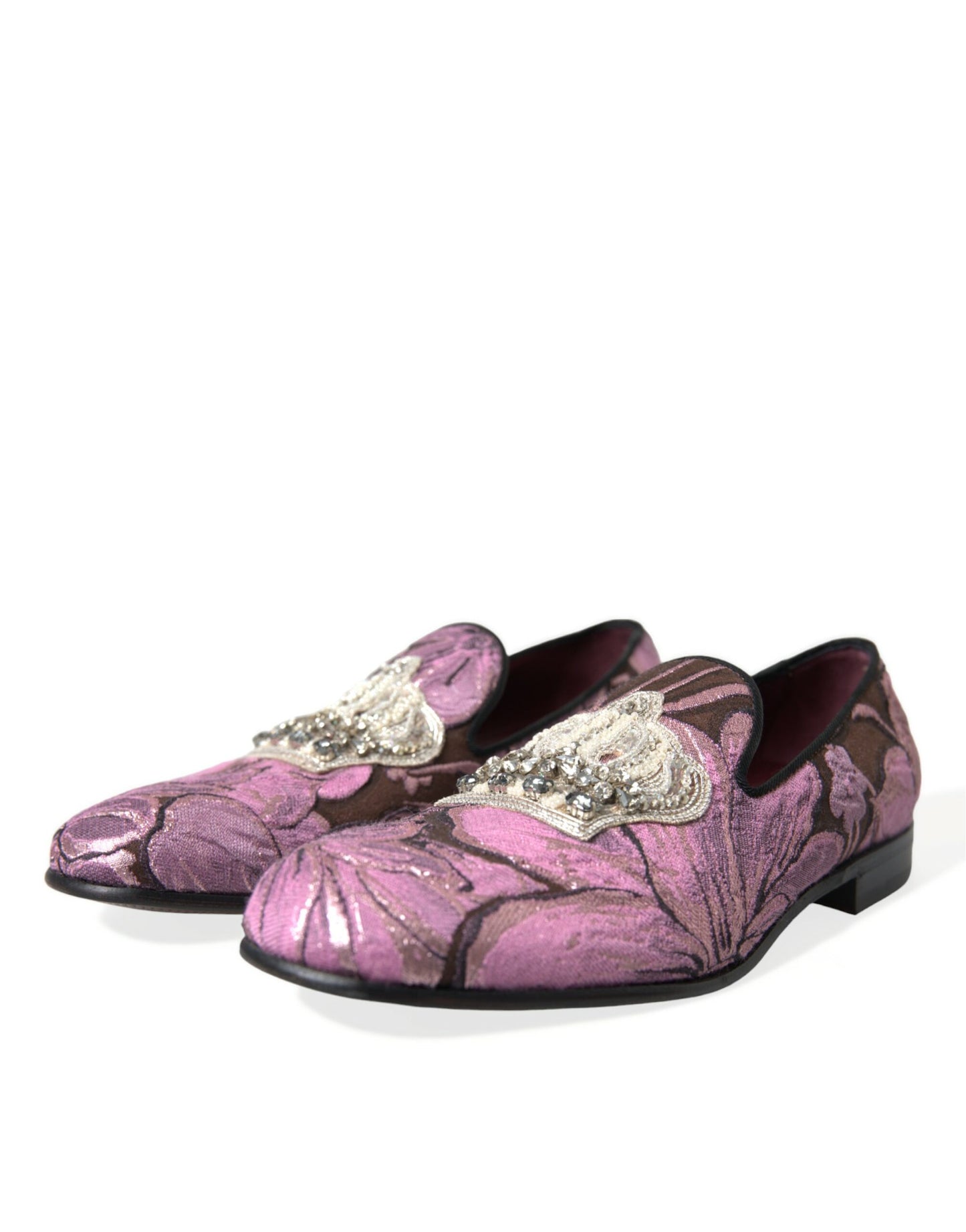 Pink Printed Crystal Embellished Loafers Dress Shoes