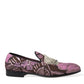 Pink Printed Crystal Embellished Loafers Dress Shoes