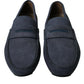 Blue Calfskin Leather Slip On Moccasin Shoes