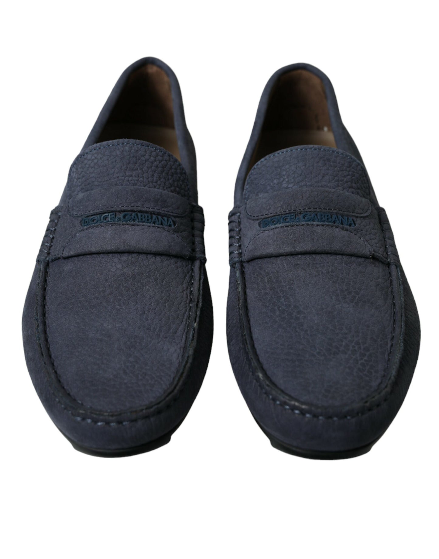 Blue Calfskin Leather Slip On Moccasin Shoes