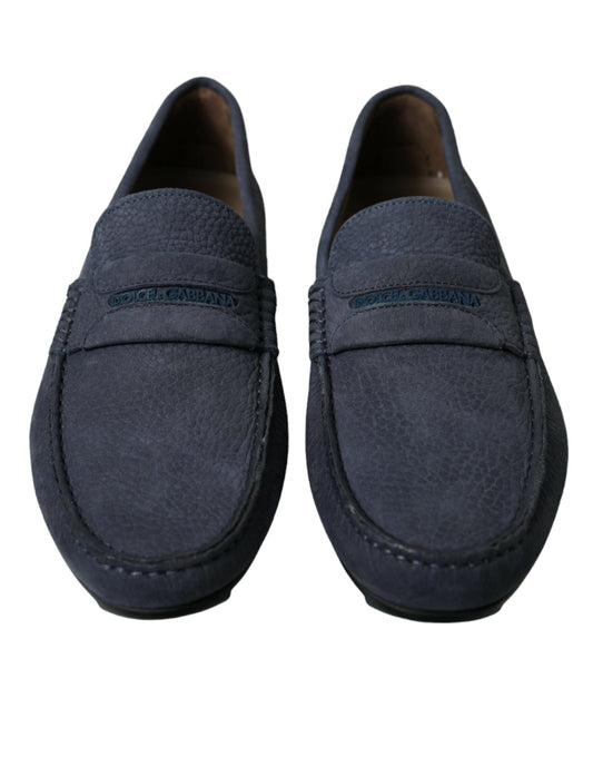 Blue Calfskin Leather Slip On Moccasin Shoes