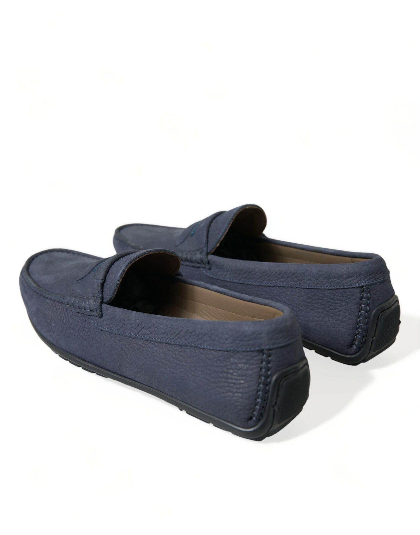 Blue Calfskin Leather Slip On Moccasin Shoes