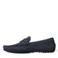 Blue Calfskin Leather Slip On Moccasin Shoes