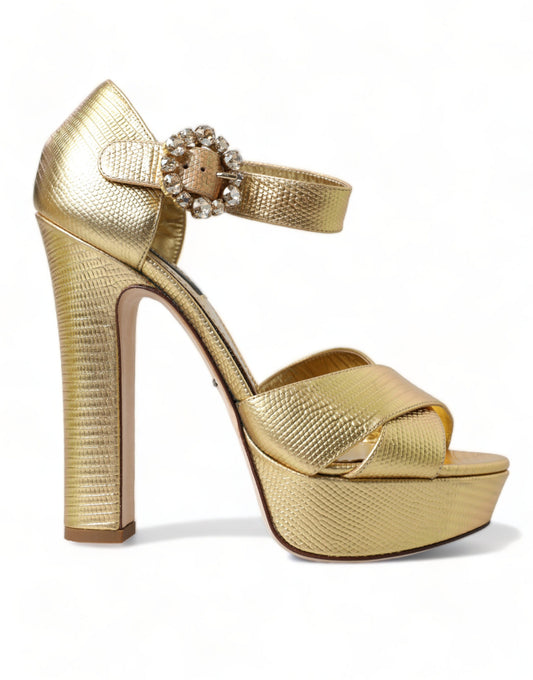 Gold Leather Crystal-Embellished Sandals