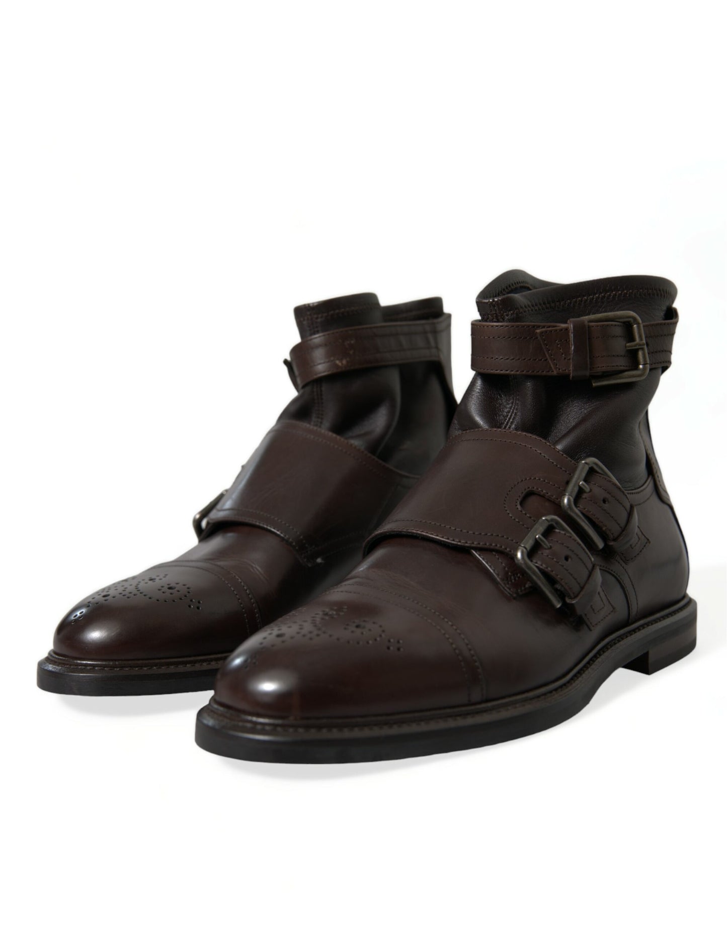 Brown Leather Straps Ankle Boots Shoes