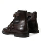 Brown Leather Straps Ankle Boots Shoes