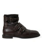 Brown Leather Straps Ankle Boots Shoes