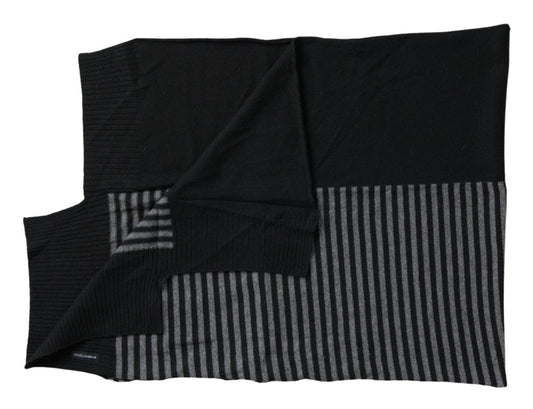 Black Gray Stripe Wool Neck Wrap Shawl Scarf