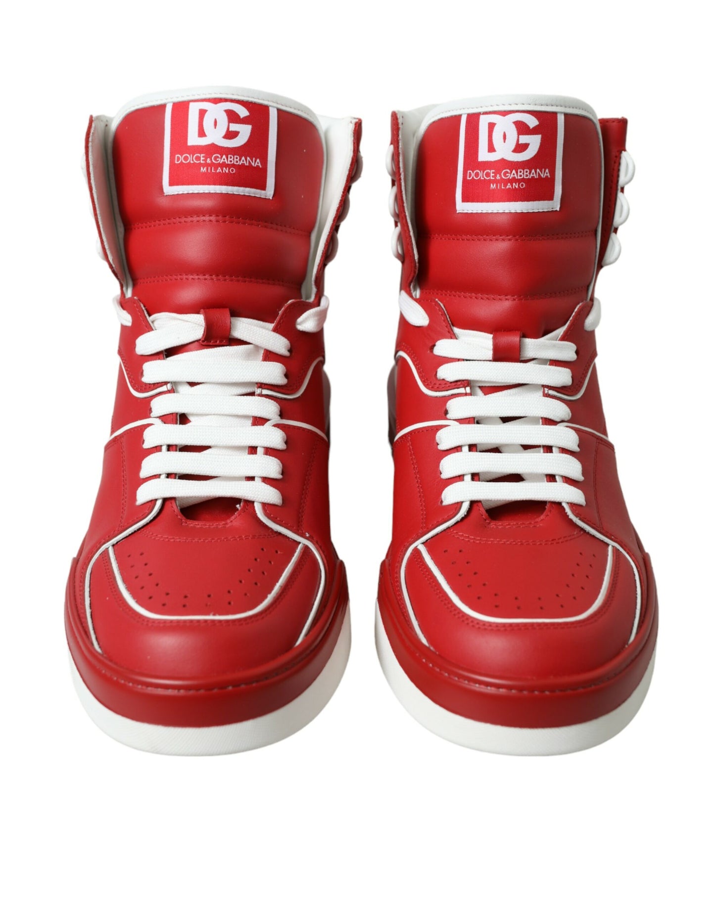 Red White Leather High Top Sneakers Shoes