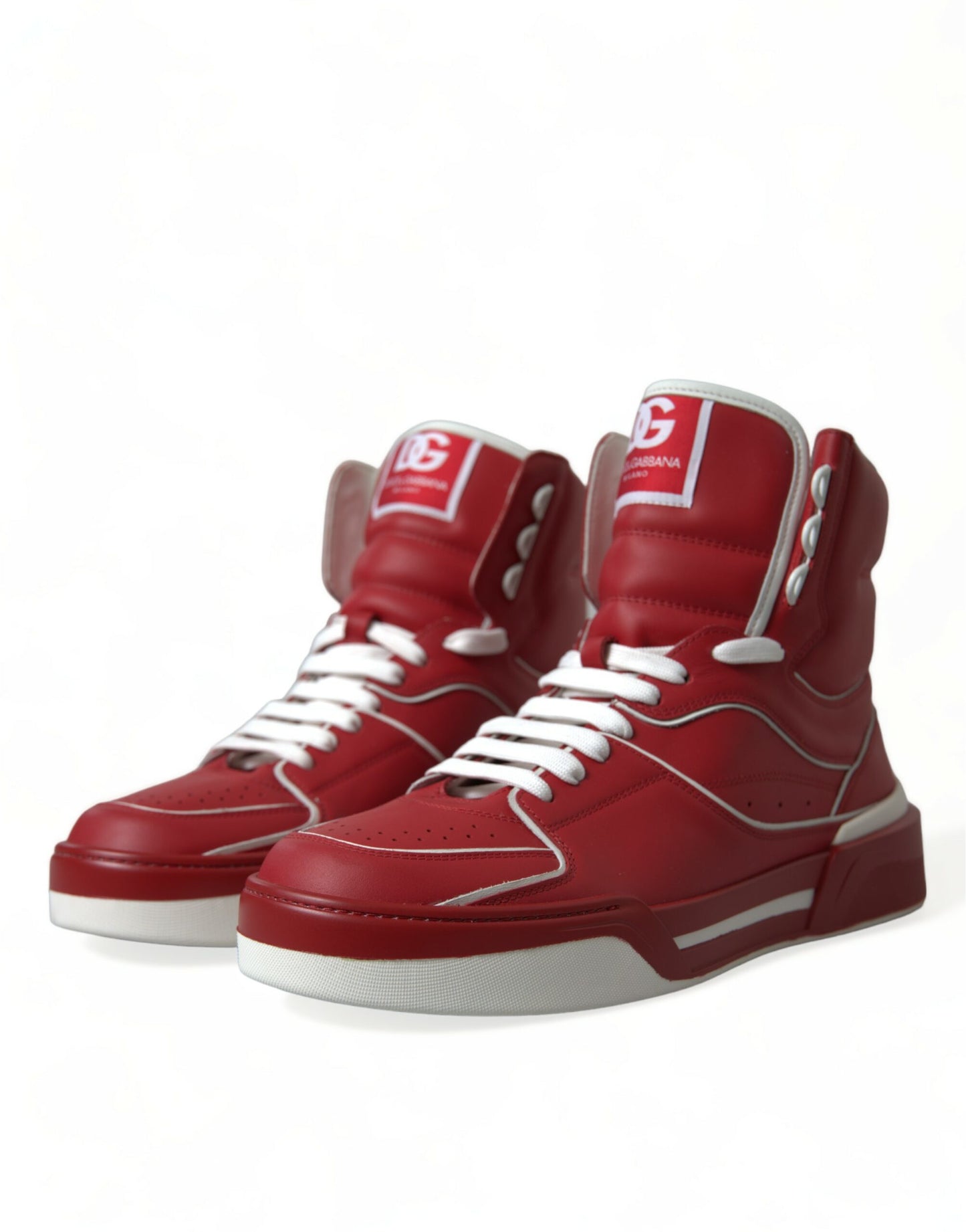 Red White Leather High Top Sneakers Shoes