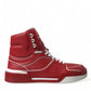 Red White Leather High Top Sneakers Shoes