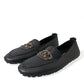 Black Leather Crystal Embellished Loafers Dress Shoes