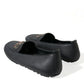 Black Leather Crystal Embellished Loafers Dress Shoes